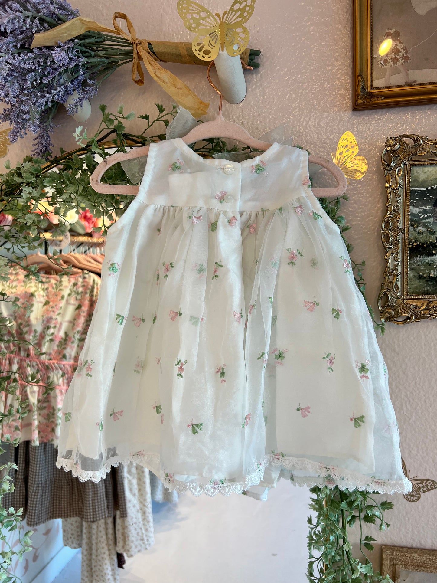 Rare Editions White Floral Dress ~ 6-9mo