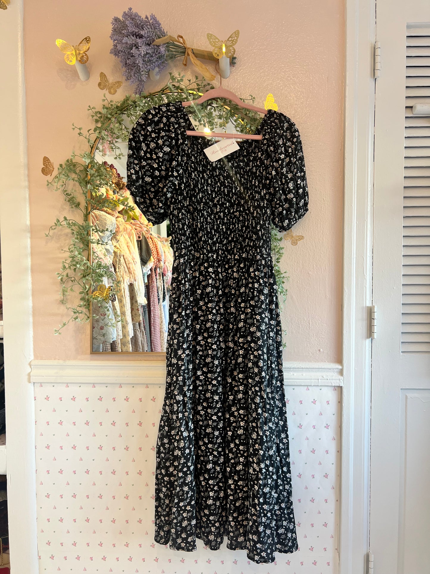 Black Floral Dress ~ small